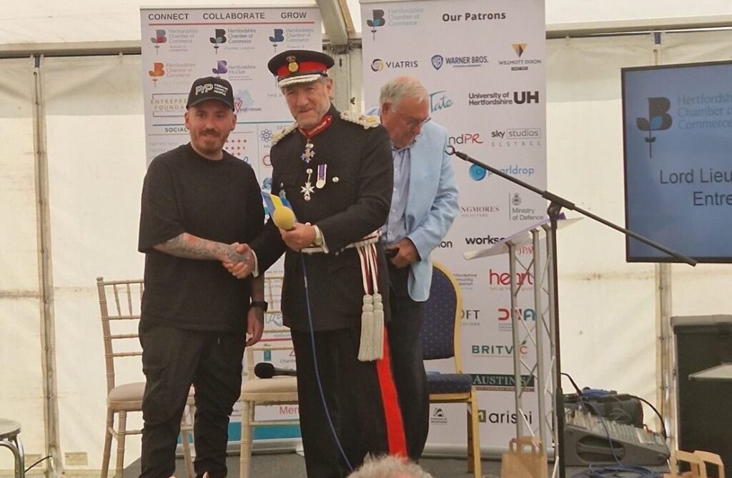 Ashley Howard of Forever Young People receiving the Most Commended Award at the Lord Lieutenant Entrepreneur Challenge 2023