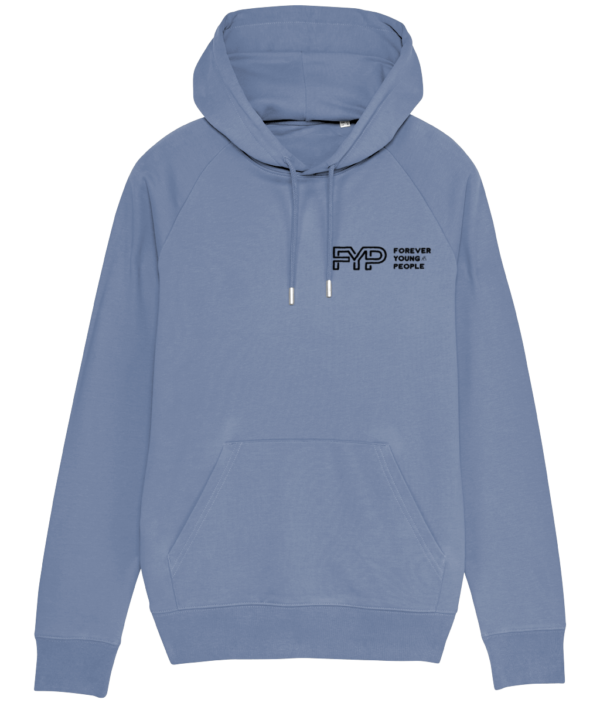 Forever Young People Hoodie black logo in mid heather grey